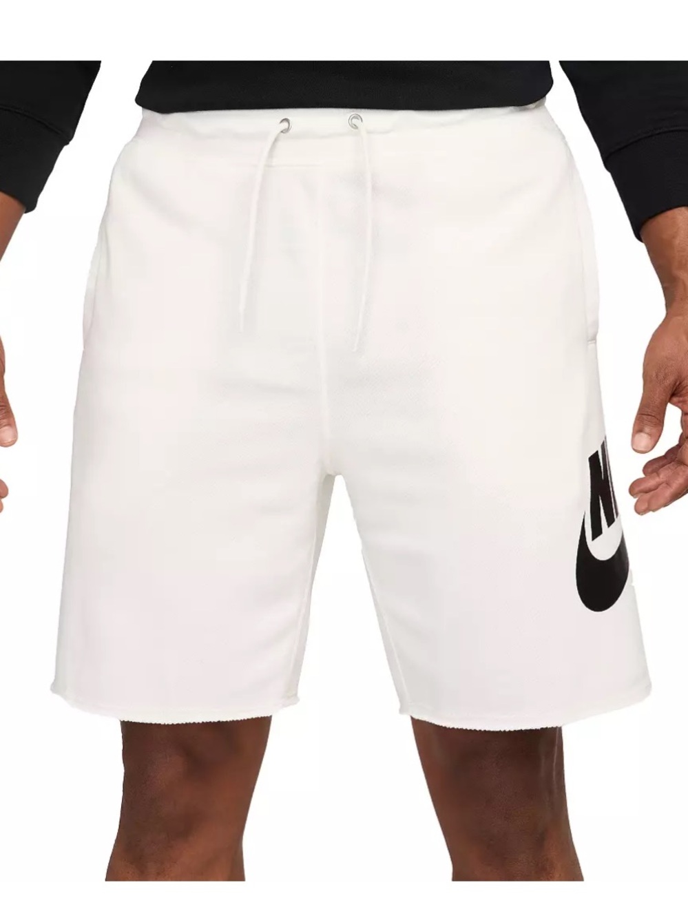 Nike Men's White Athletic Shorts with Black Swoosh